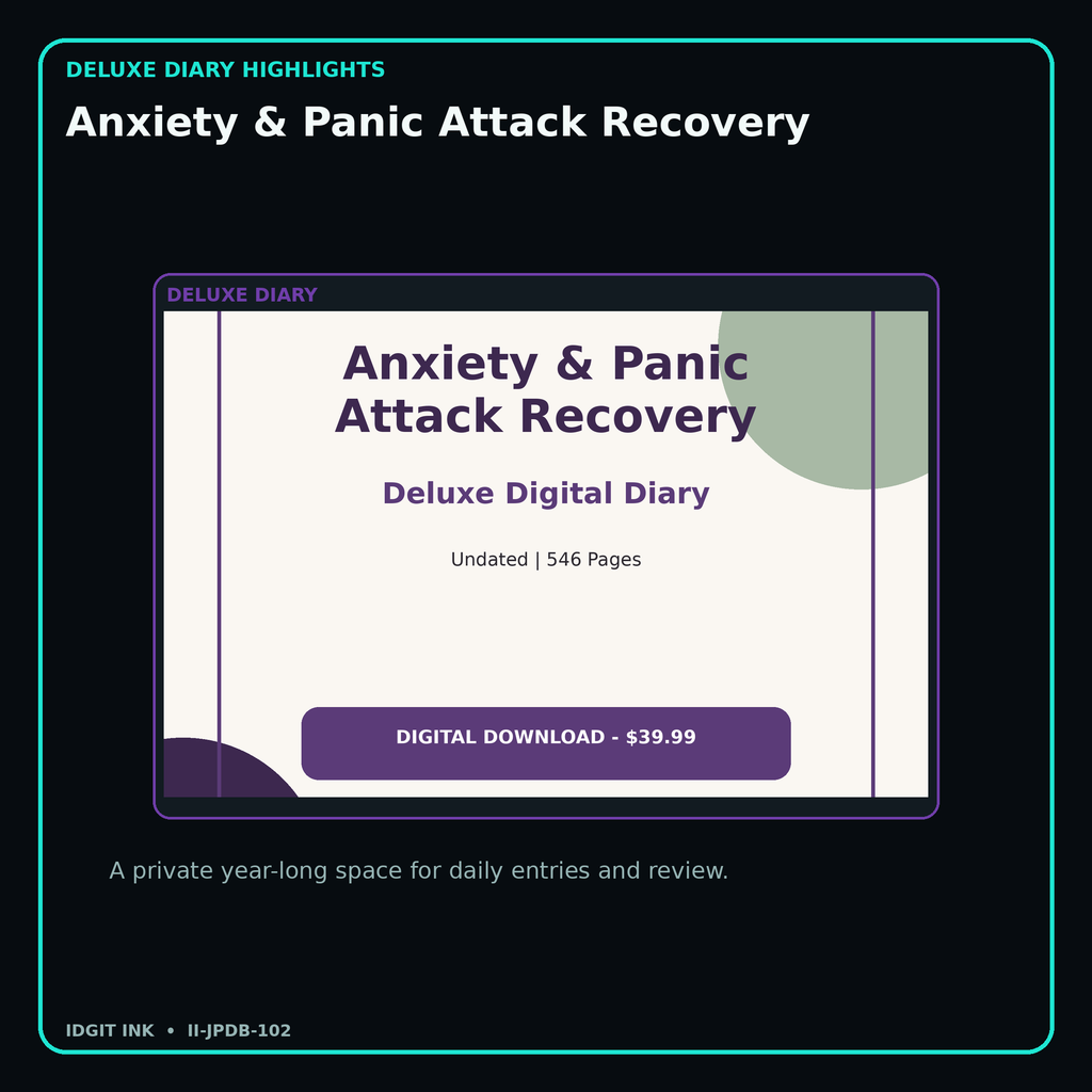 Anxiety & Panic Attack Recovery deluxe digital diary features and undated daily entries