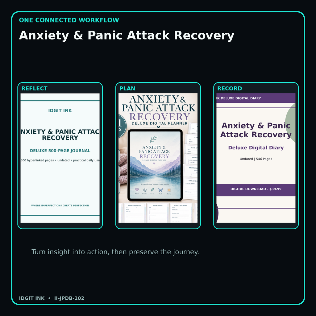 Anxiety & Panic Attack Recovery connected journal planner diary workflow and customer benefits
