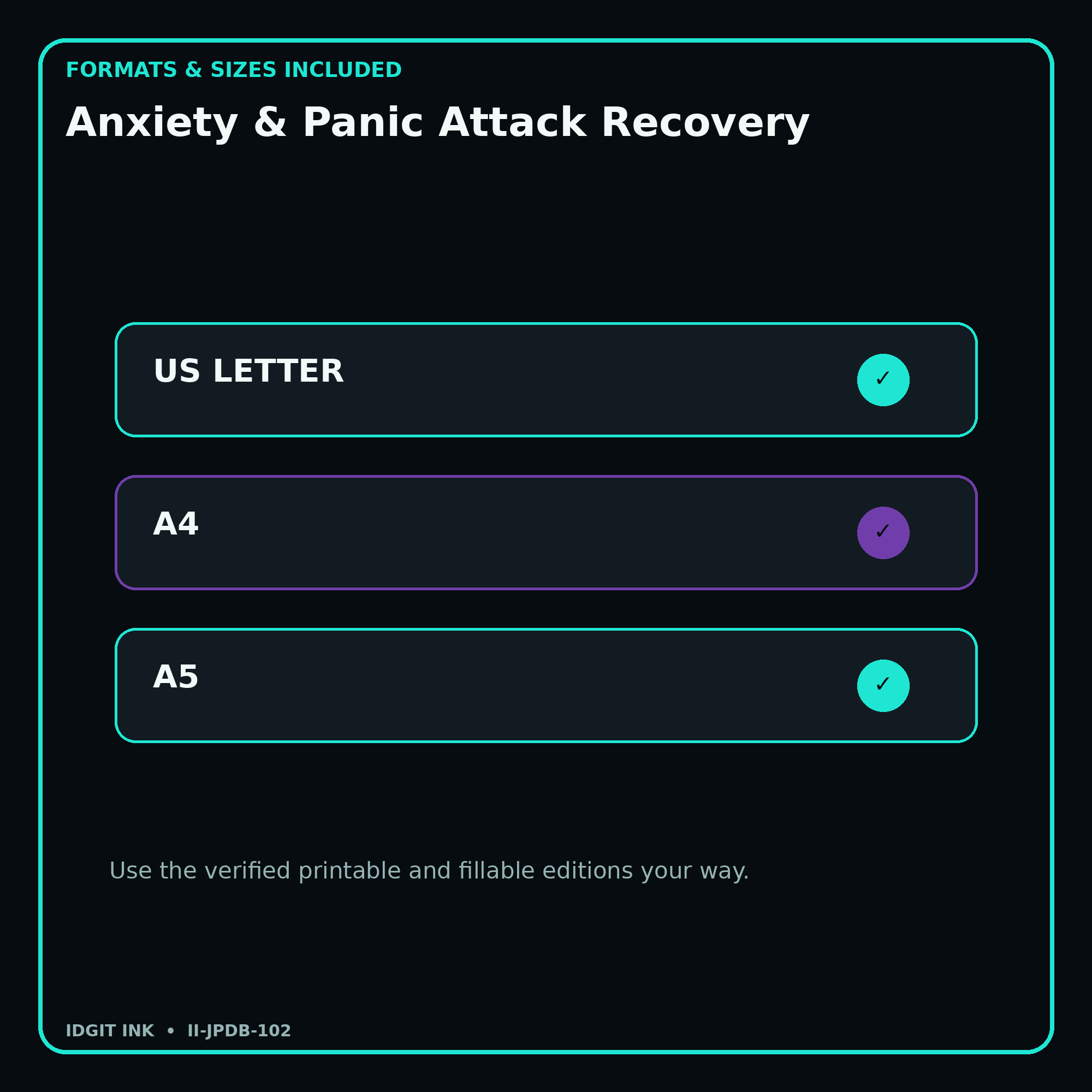 Anxiety & Panic Attack Recovery digital bundle formats in US Letter A4 and A5