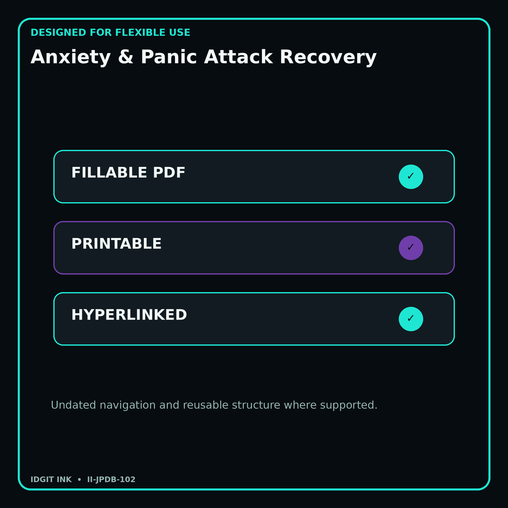 Anxiety & Panic Attack Recovery fillable printable and hyperlinked digital features