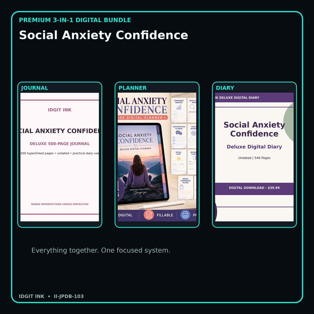 Social Anxiety Confidence premium digital journal planner and diary bundle cover