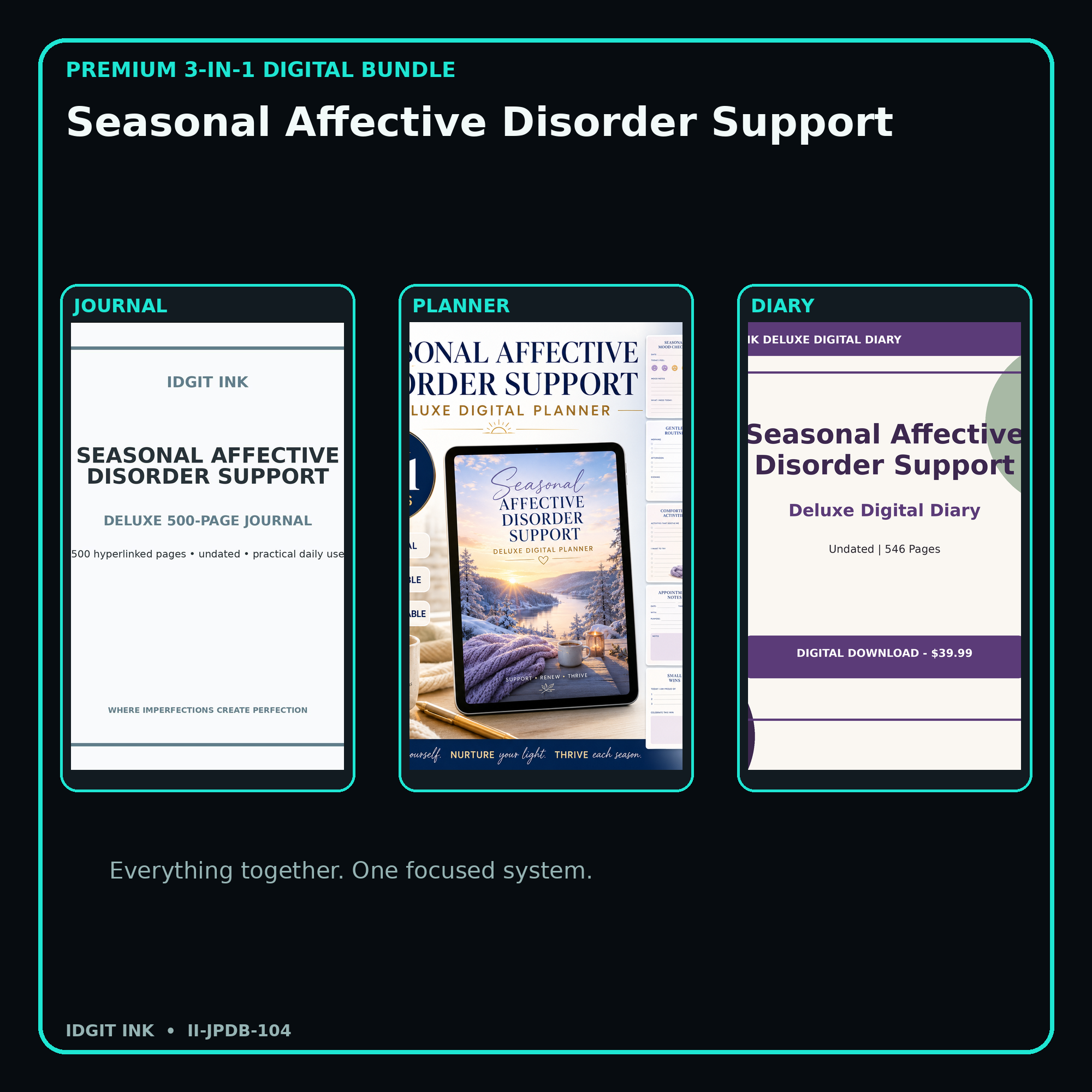 Seasonal Affective Disorder Support premium digital journal planner and diary bundle cover