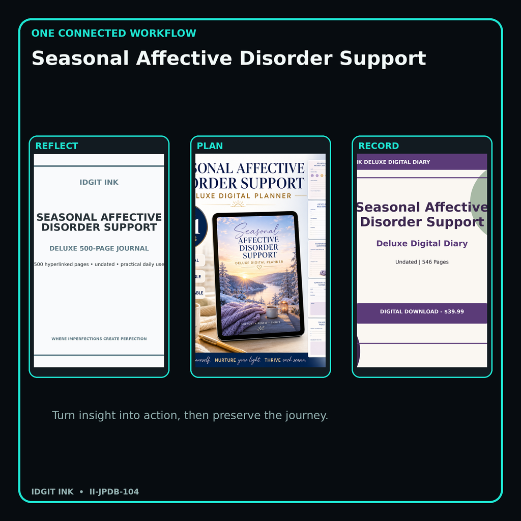 Seasonal Affective Disorder Support connected journal planner diary workflow and customer benefits