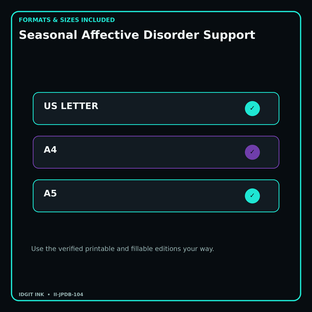 Seasonal Affective Disorder Support digital bundle formats in US Letter A4 and A5