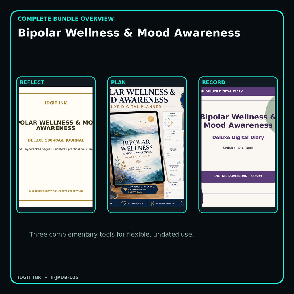Bipolar Wellness & Mood Awareness complete three-product digital bundle overview
