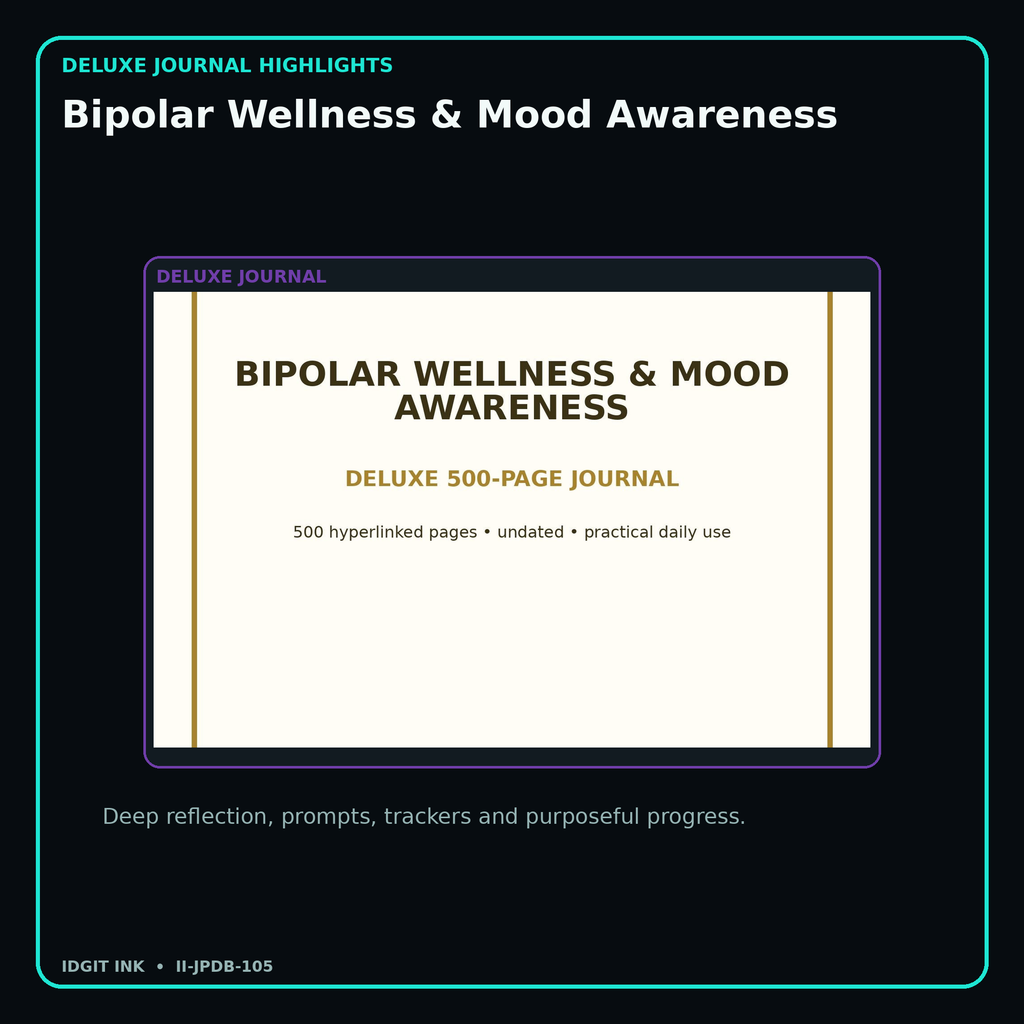 Bipolar Wellness & Mood Awareness deluxe digital journal features and guided reflection pages