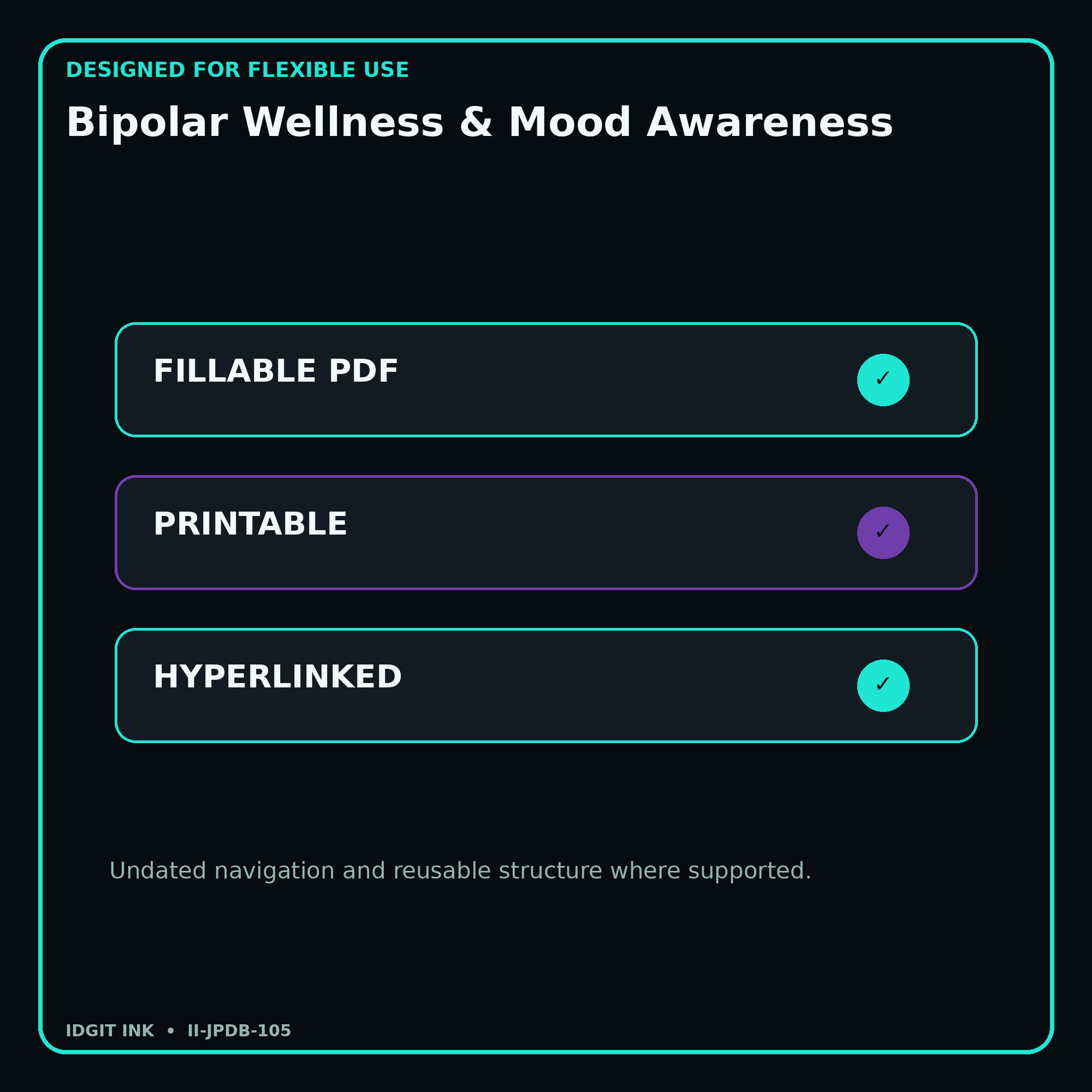 Bipolar Wellness & Mood Awareness fillable printable and hyperlinked digital features
