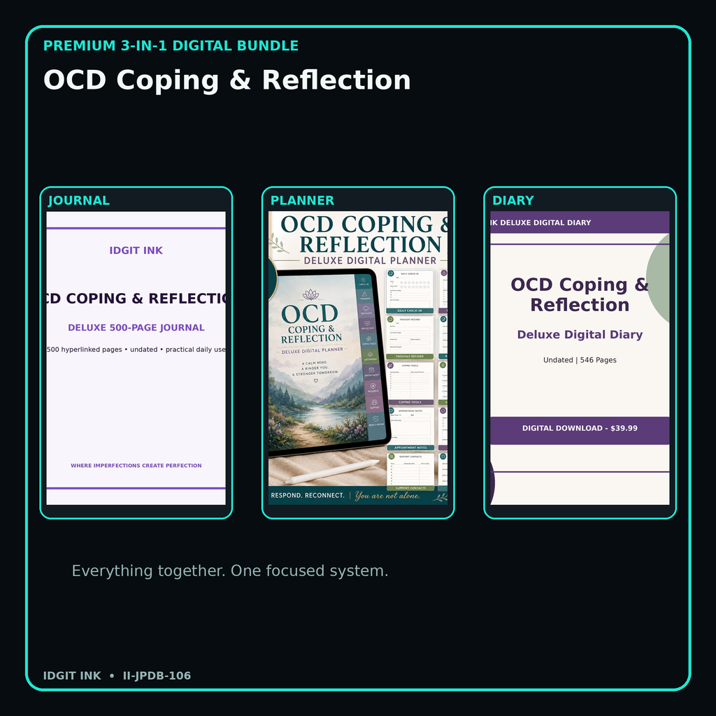 OCD Coping & Reflection premium digital journal planner and diary bundle cover