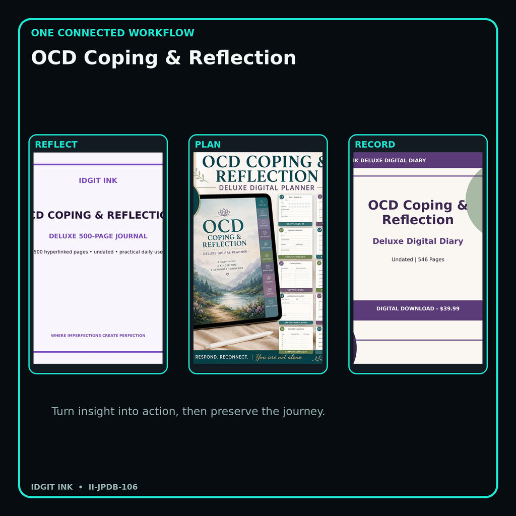 OCD Coping & Reflection connected journal planner diary workflow and customer benefits