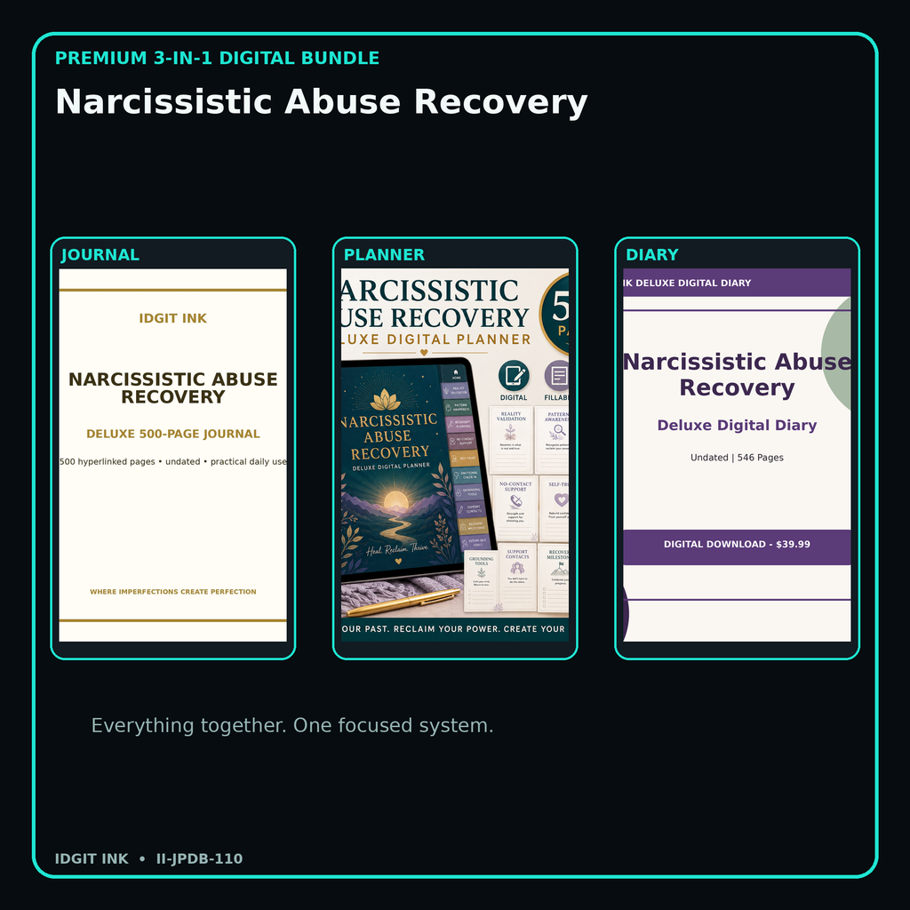 Narcissistic Abuse Recovery premium digital journal planner and diary bundle cover