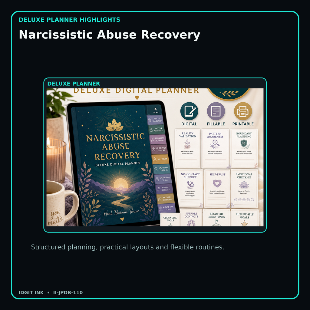 Narcissistic Abuse Recovery deluxe digital planner features and flexible organization