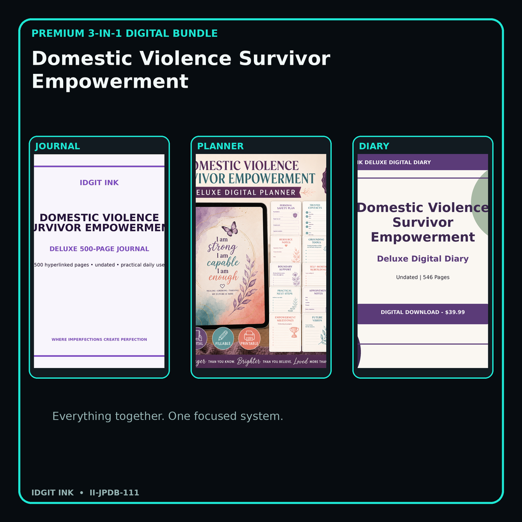 Domestic Violence Survivor Empowerment premium digital journal planner and diary bundle cover