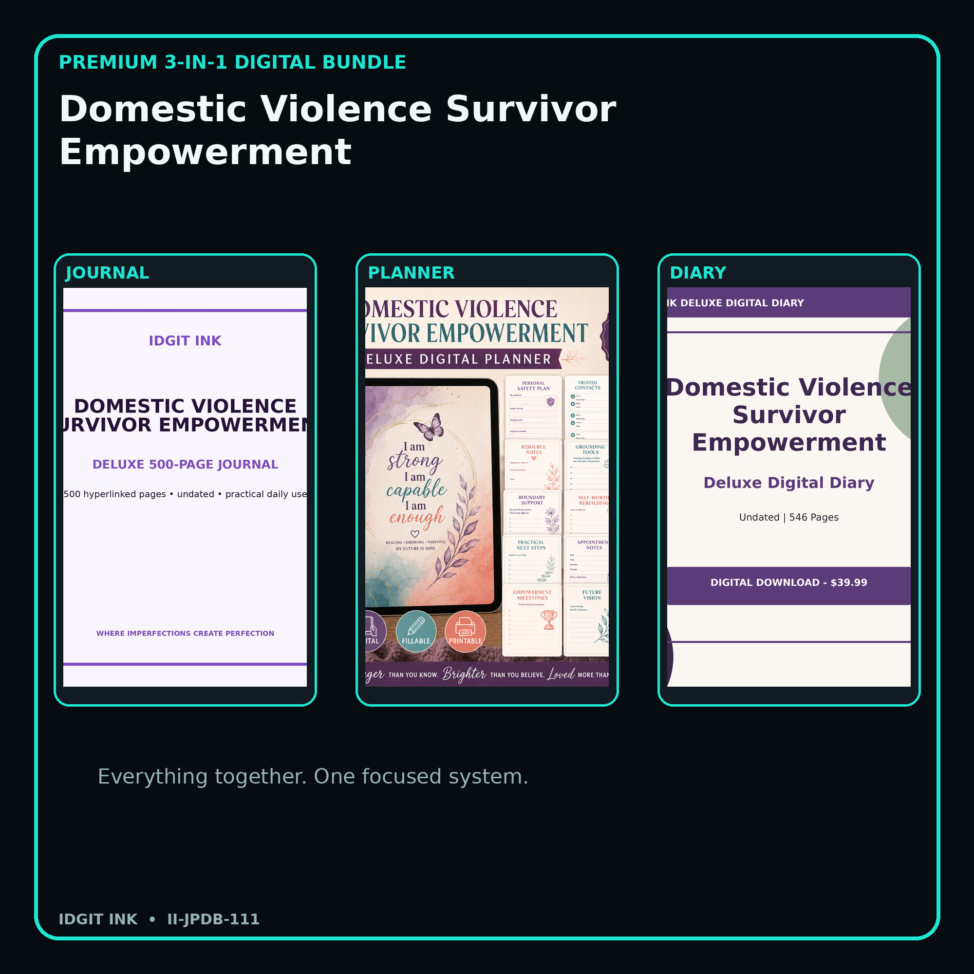 Domestic Violence Survivor Empowerment premium digital journal planner and diary bundle cover