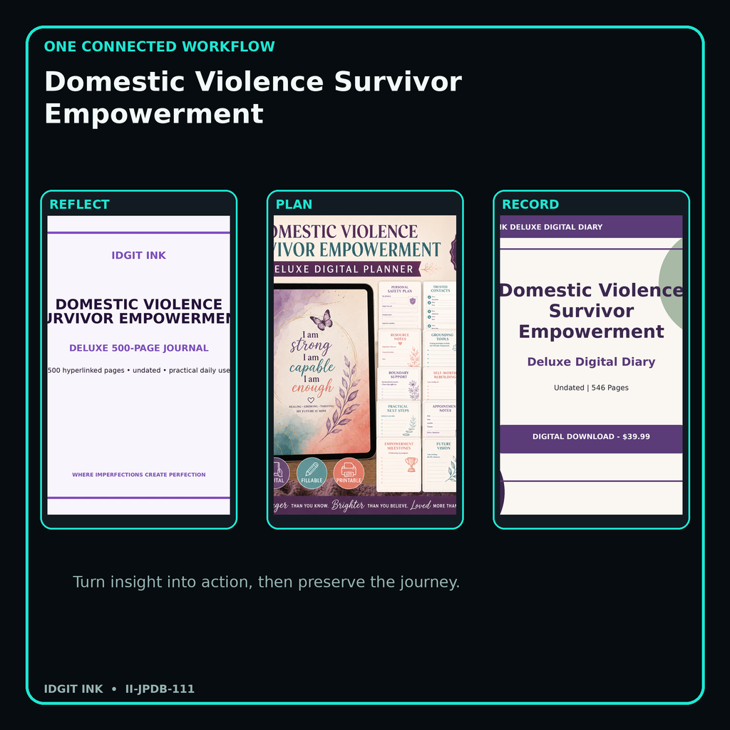 Domestic Violence Survivor Empowerment connected journal planner diary workflow and customer benefits