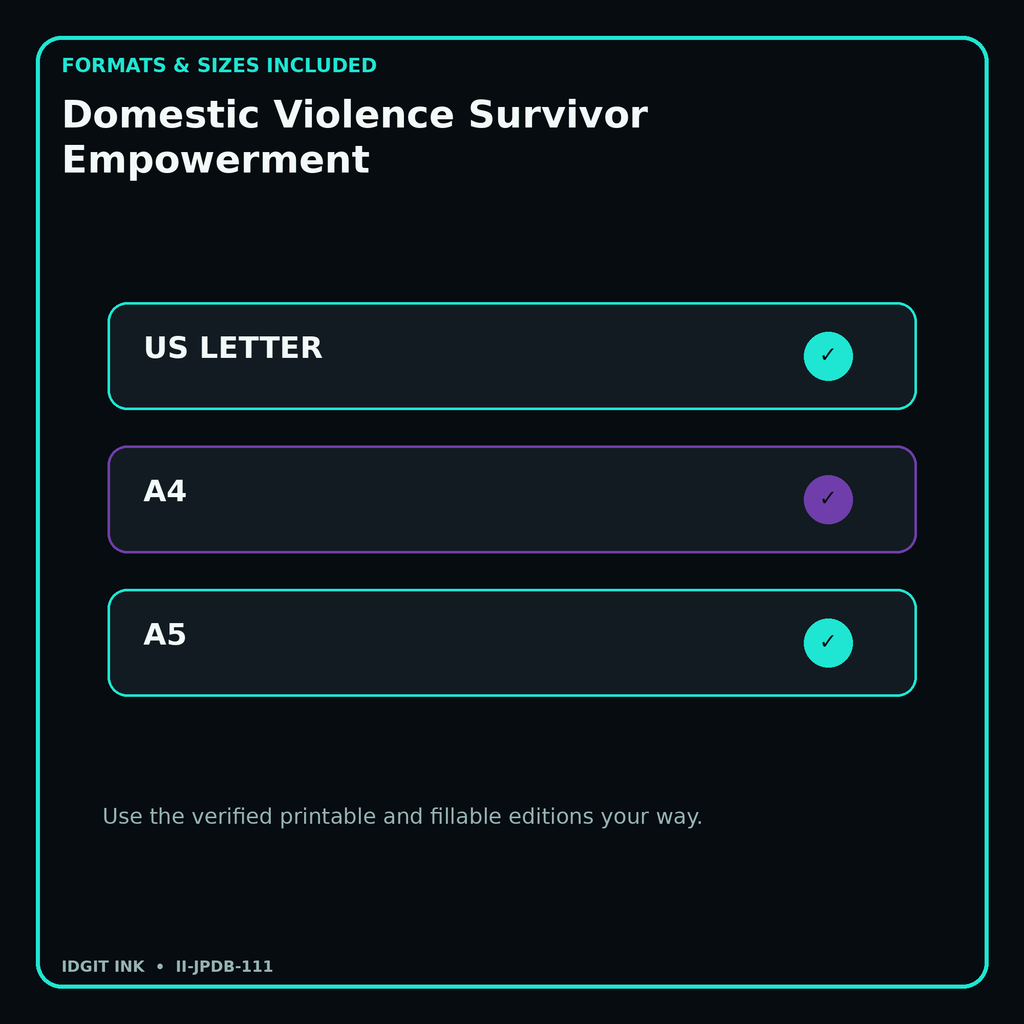 Domestic Violence Survivor Empowerment digital bundle formats in US Letter A4 and A5