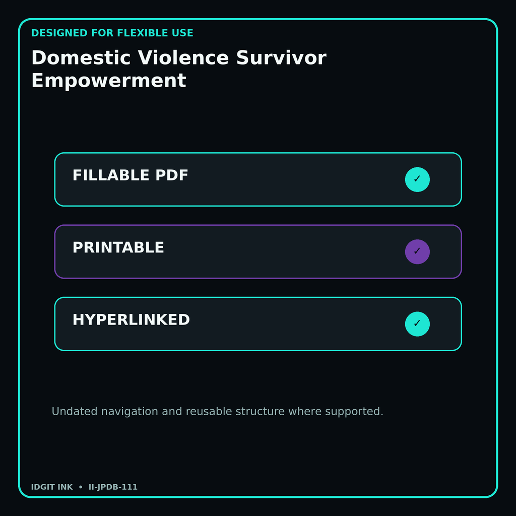 Domestic Violence Survivor Empowerment fillable printable and hyperlinked digital features