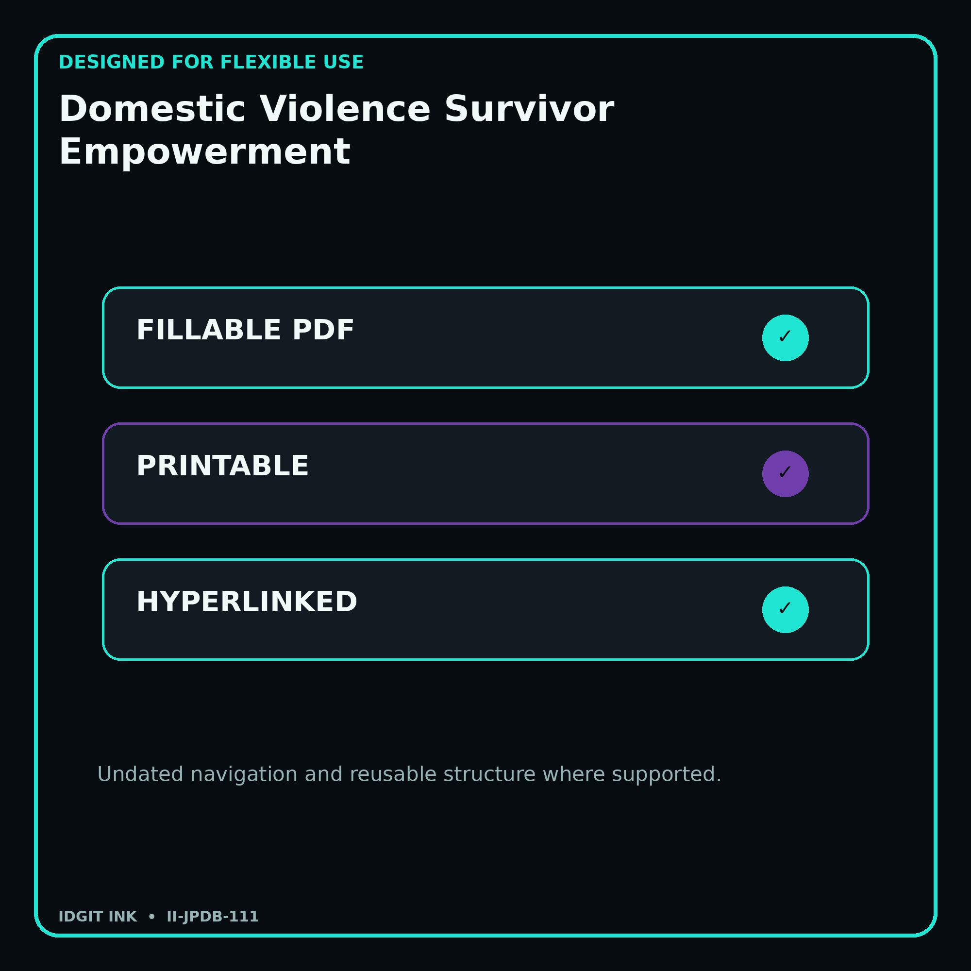 Domestic Violence Survivor Empowerment fillable printable and hyperlinked digital features