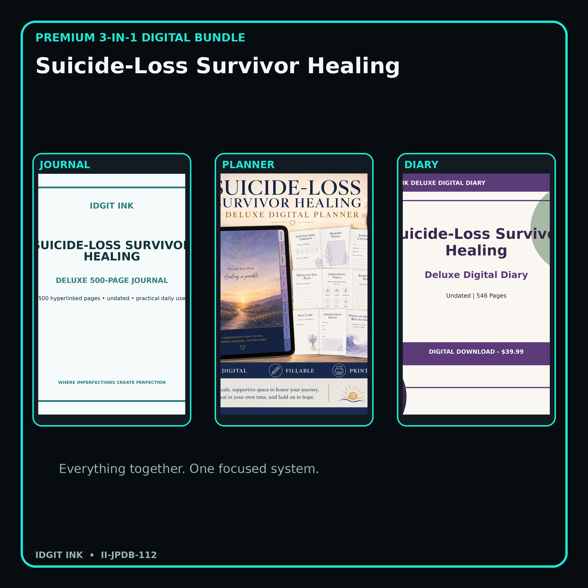 Suicide-Loss Survivor Healing premium digital journal planner and diary bundle cover