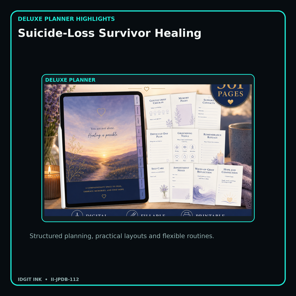 Suicide-Loss Survivor Healing deluxe digital planner features and flexible organization