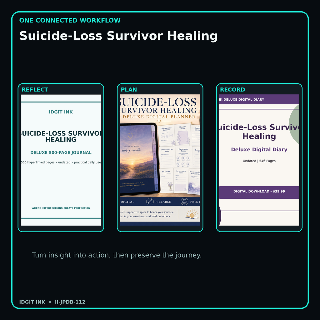 Suicide-Loss Survivor Healing connected journal planner diary workflow and customer benefits