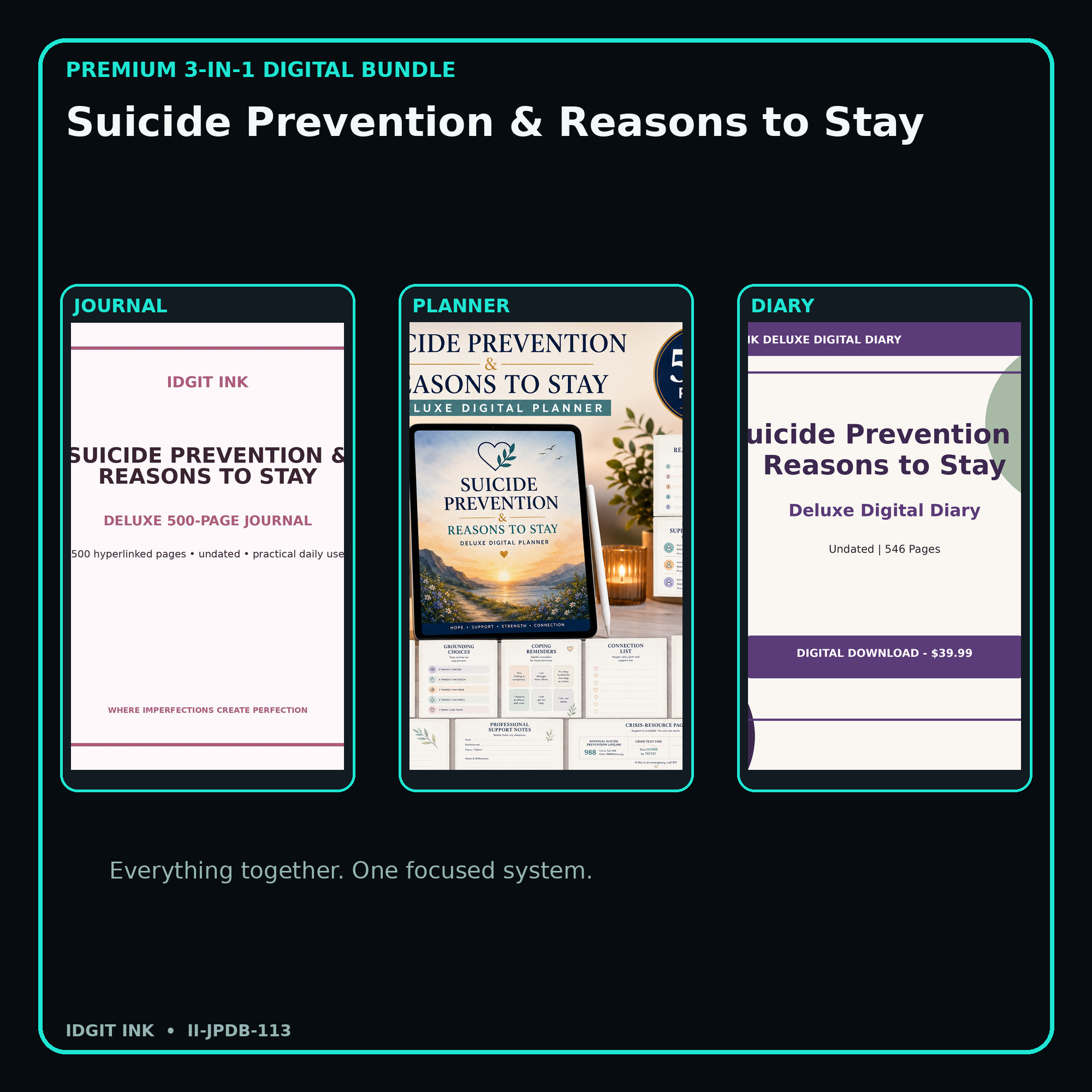 Suicide Prevention & Reasons to Stay premium digital journal planner and diary bundle cover
