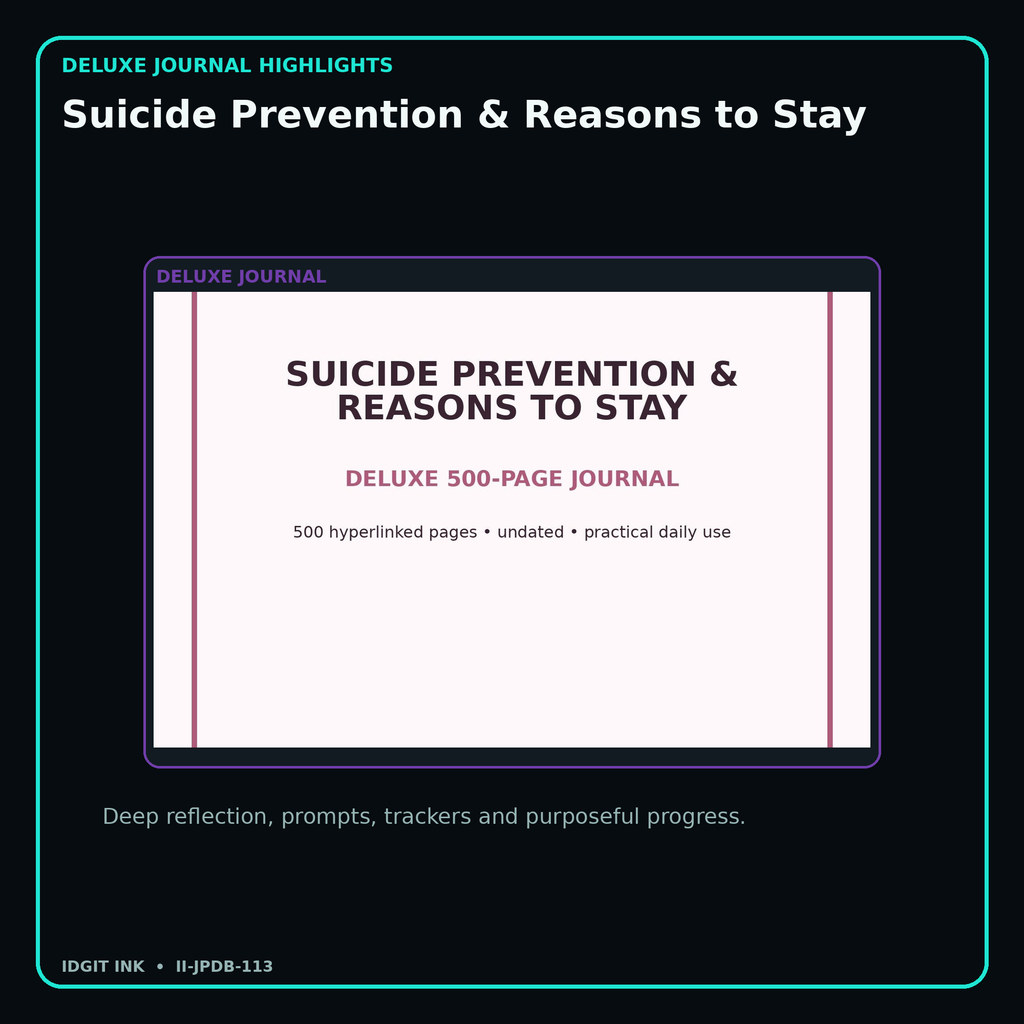 Suicide Prevention & Reasons to Stay deluxe digital journal features and guided reflection pages
