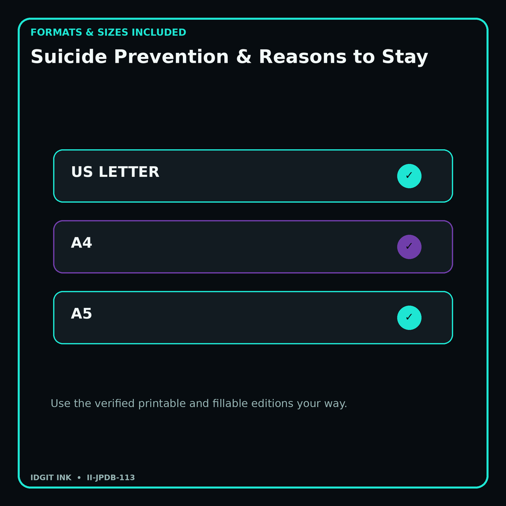 Suicide Prevention & Reasons to Stay digital bundle formats in US Letter A4 and A5