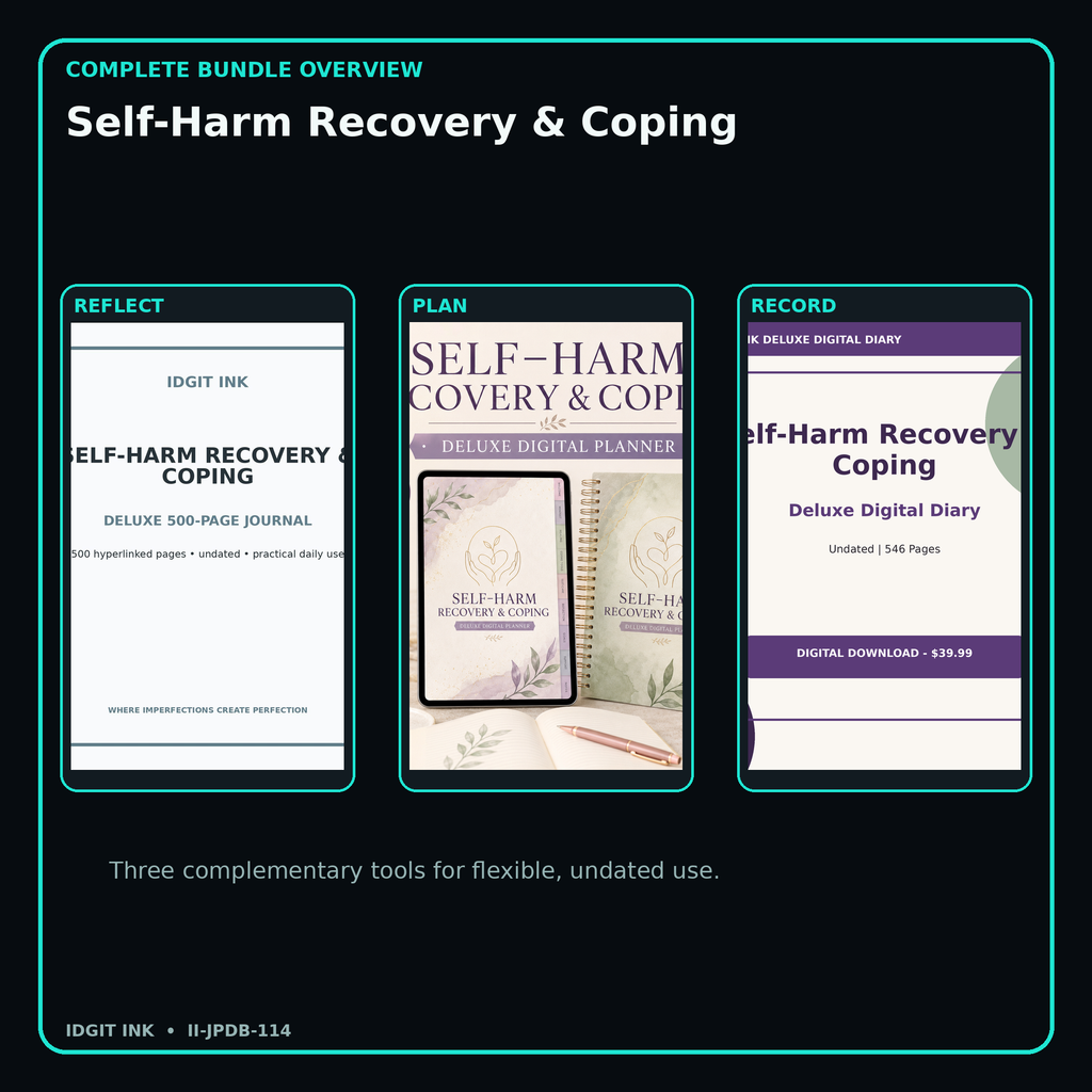 Self-Harm Recovery & Coping complete three-product digital bundle overview
