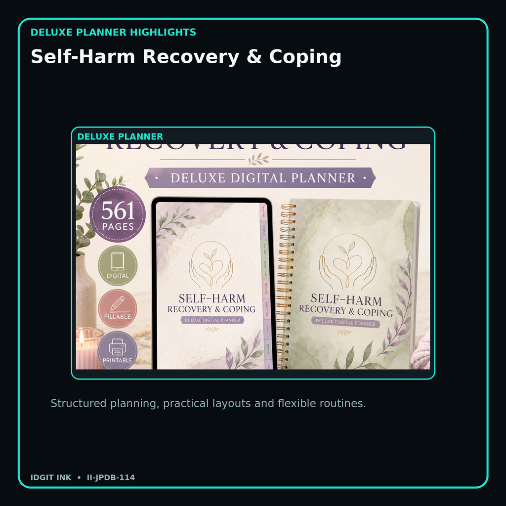 Self-Harm Recovery & Coping deluxe digital planner features and flexible organization