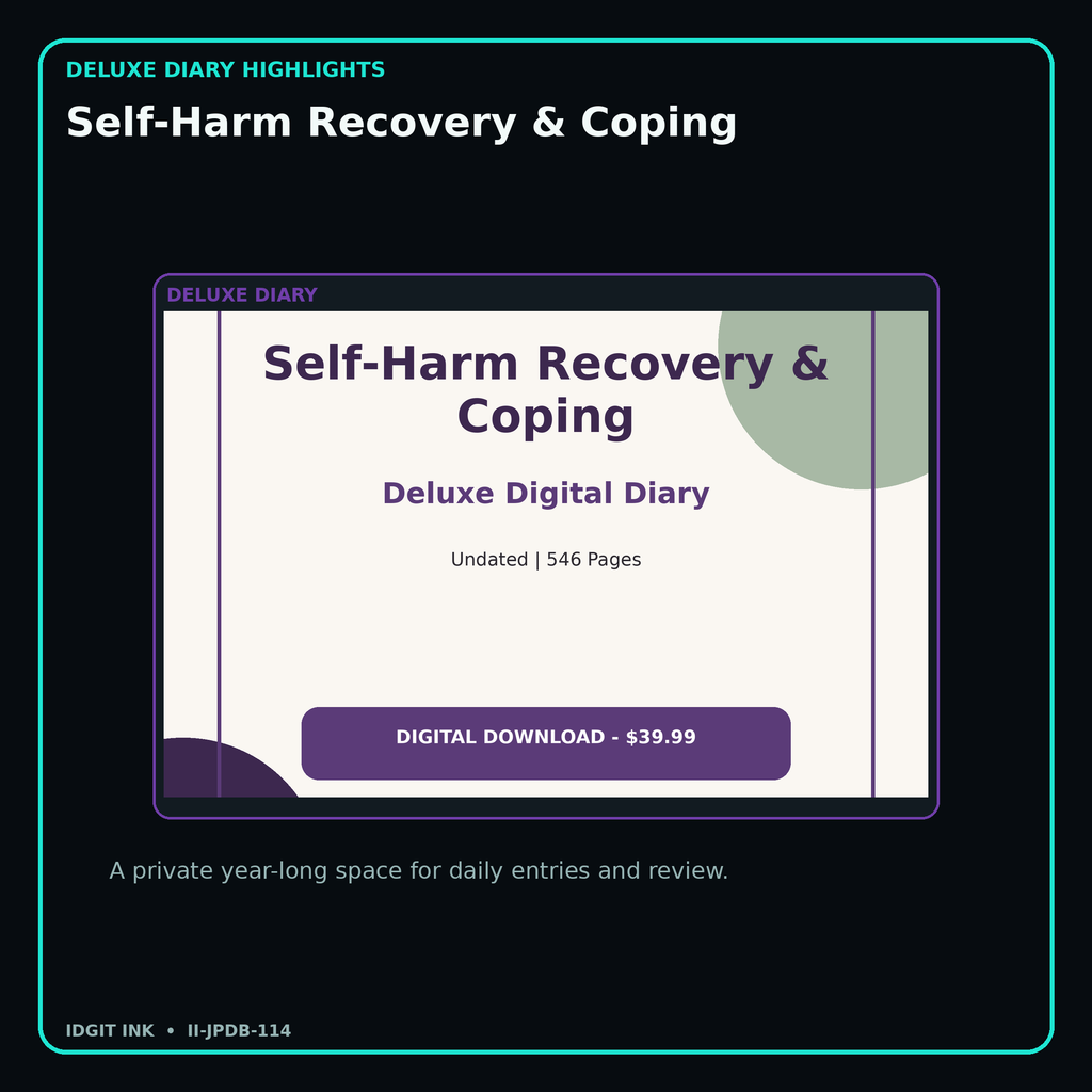 Self-Harm Recovery & Coping deluxe digital diary features and undated daily entries