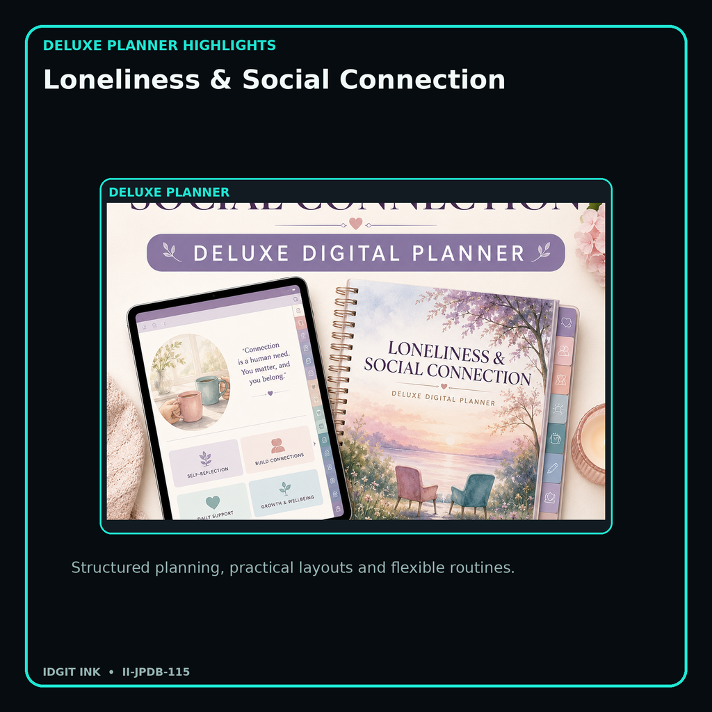 Loneliness & Social Connection deluxe digital planner features and flexible organization
