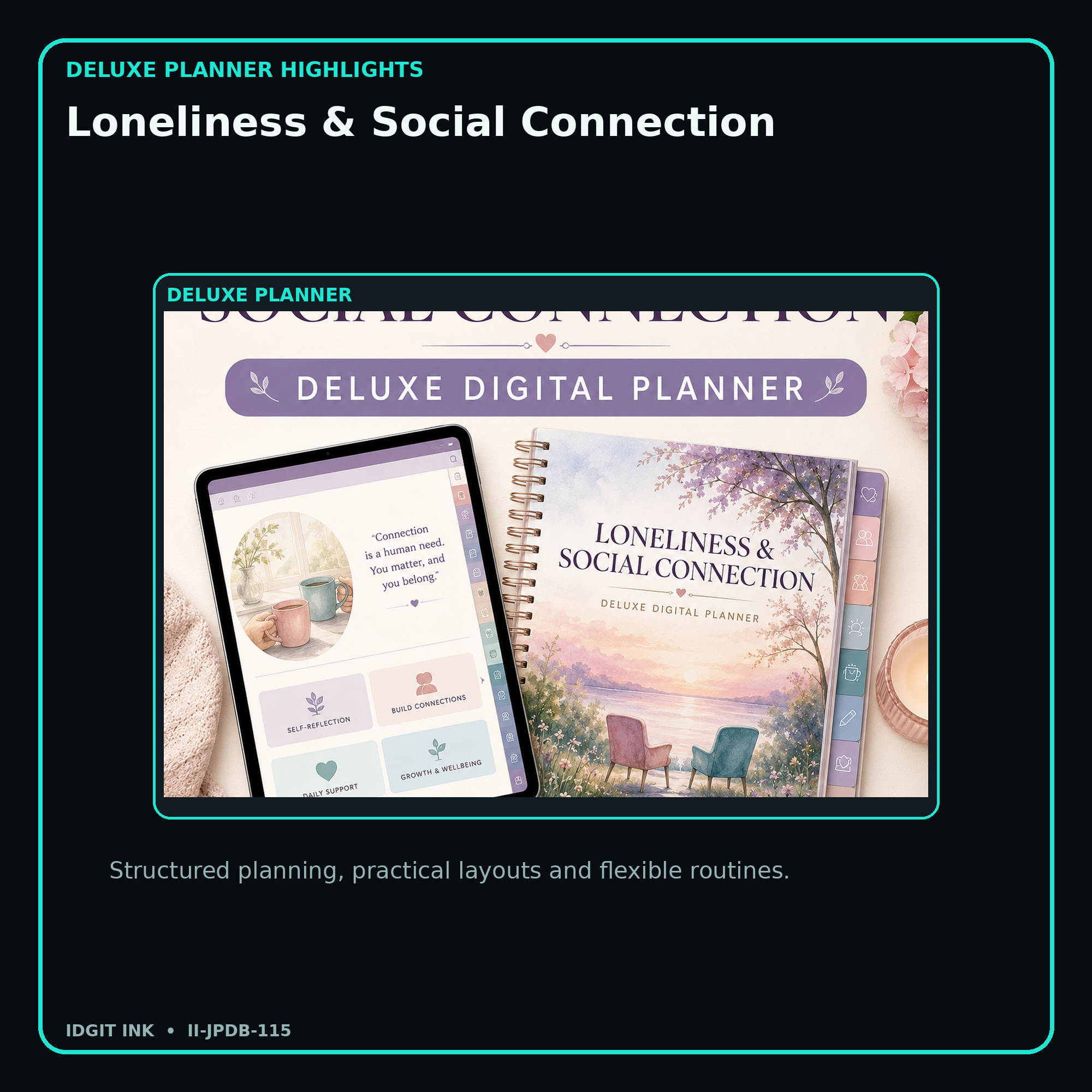 Loneliness & Social Connection deluxe digital planner features and flexible organization