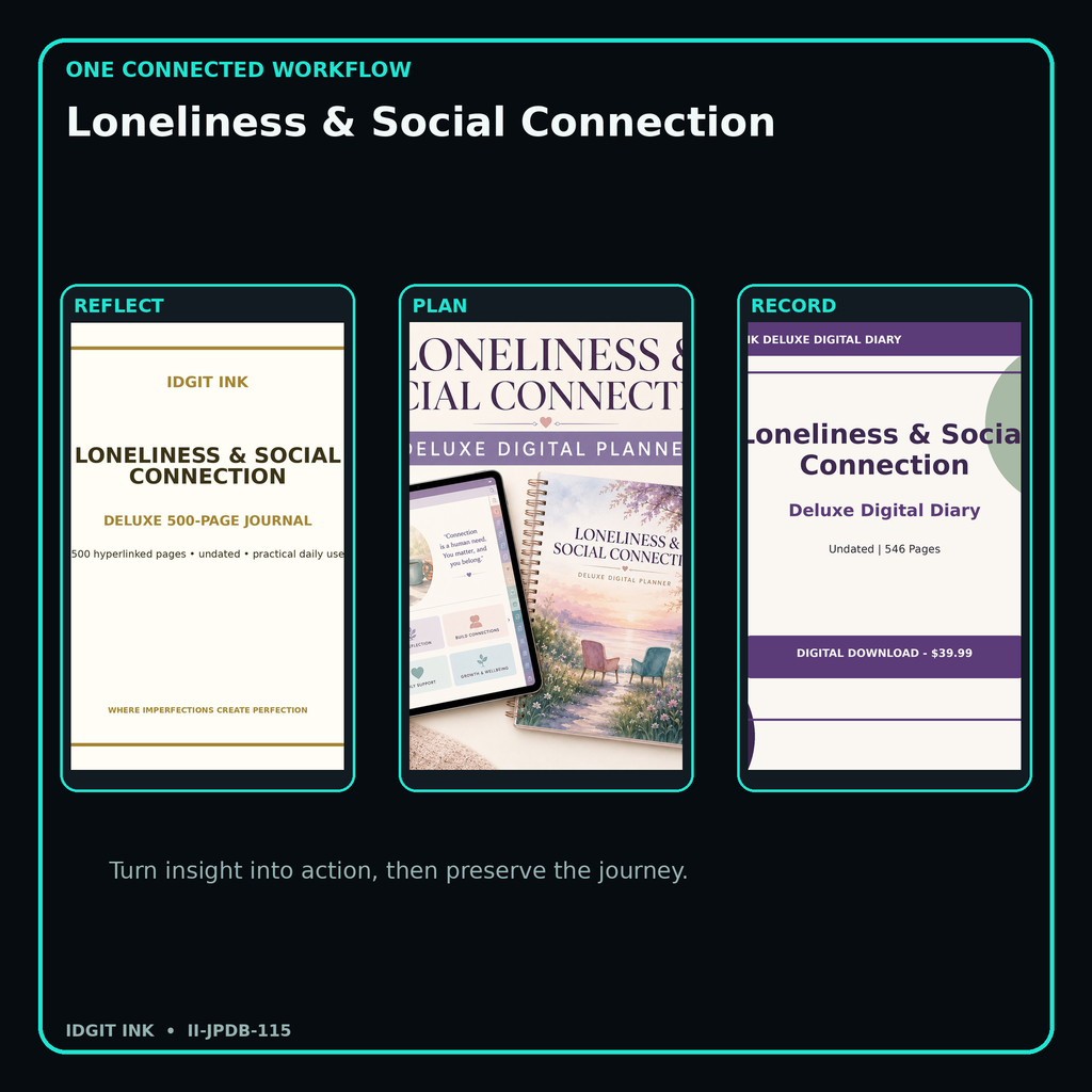Loneliness & Social Connection connected journal planner diary workflow and customer benefits