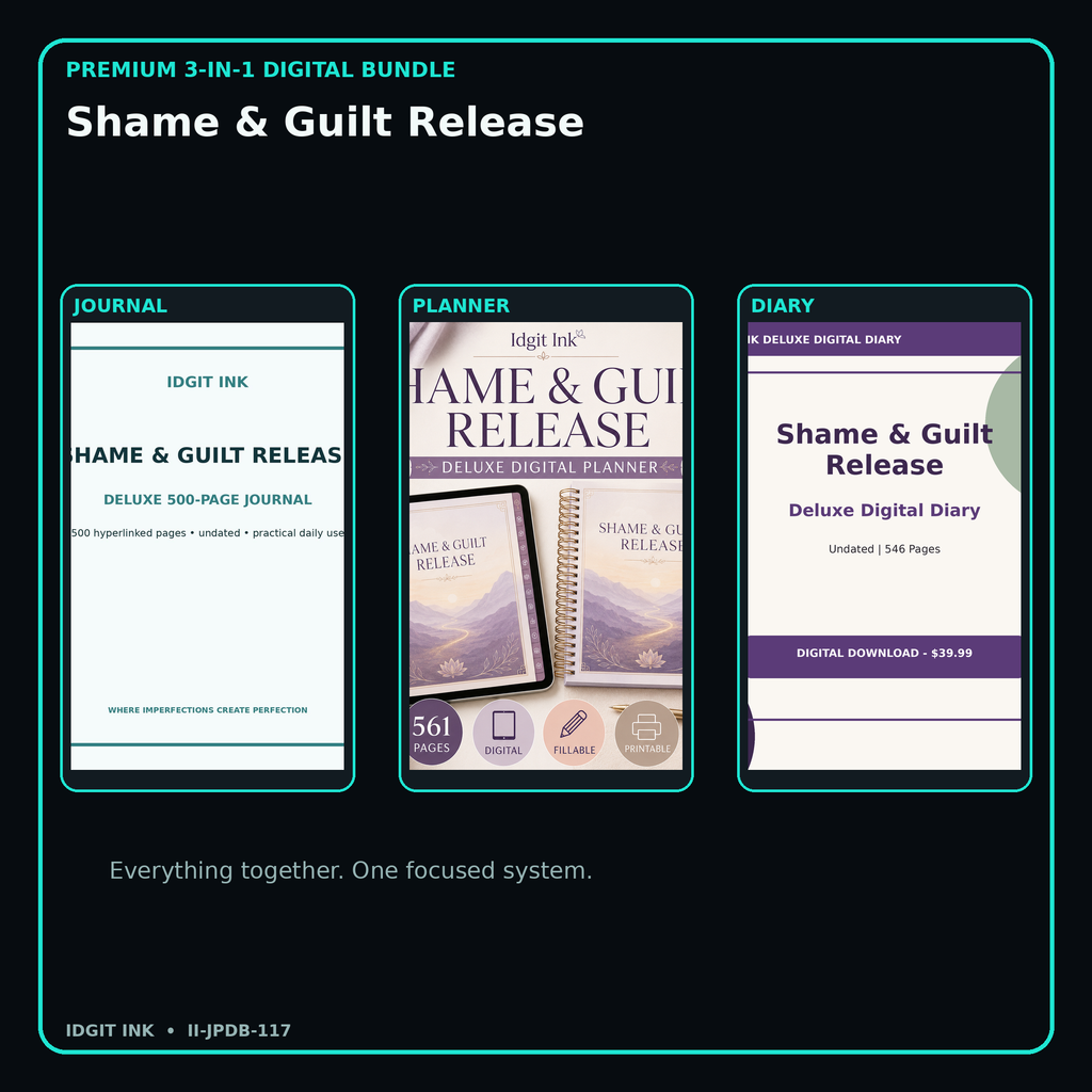Shame & Guilt Release premium digital journal planner and diary bundle cover
