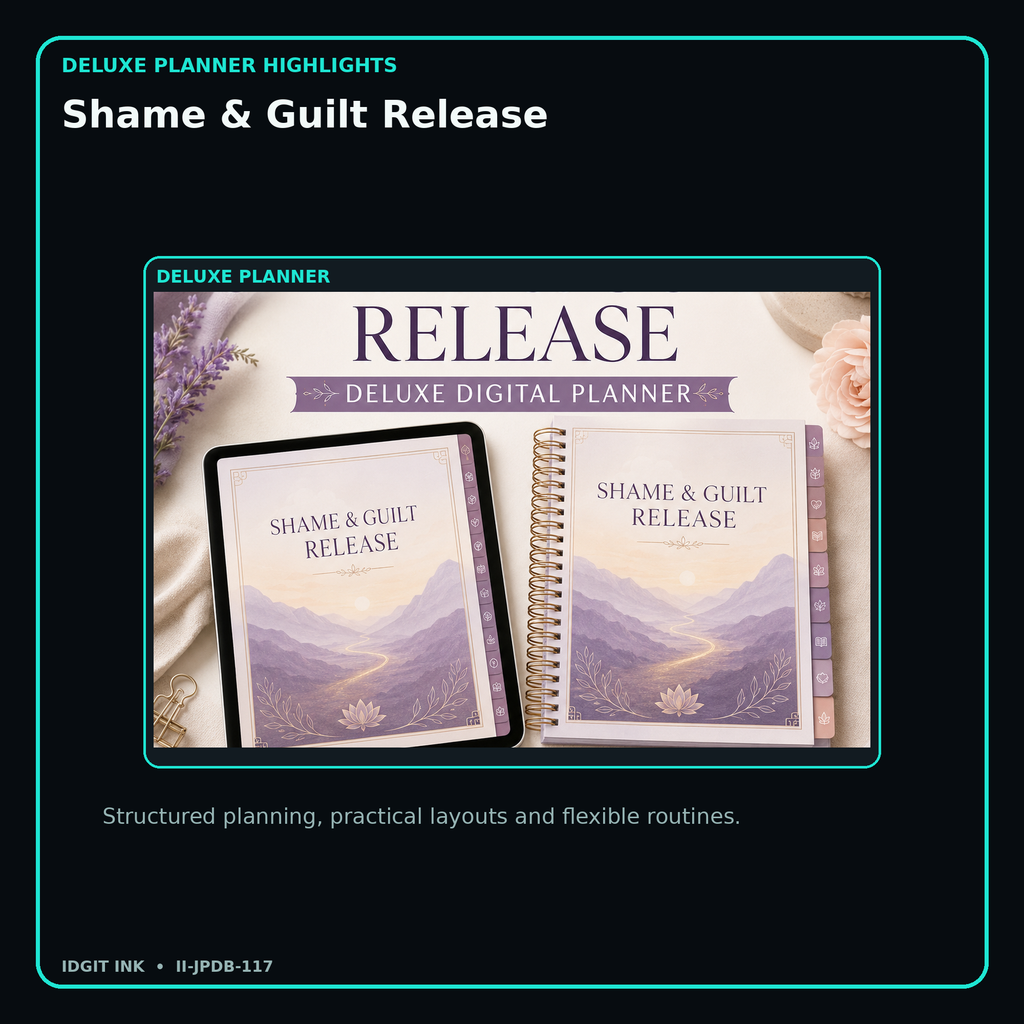 Shame & Guilt Release deluxe digital planner features and flexible organization