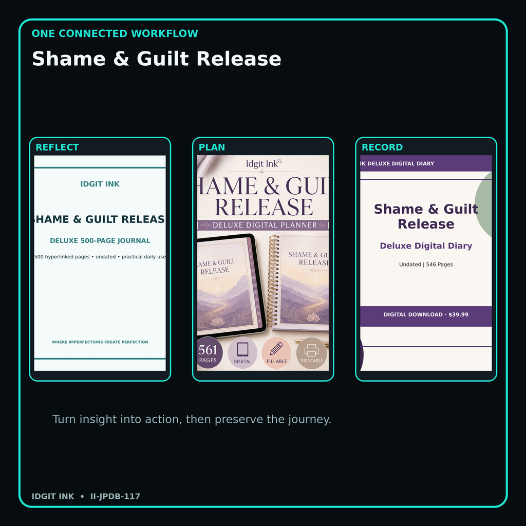 Shame & Guilt Release connected journal planner diary workflow and customer benefits