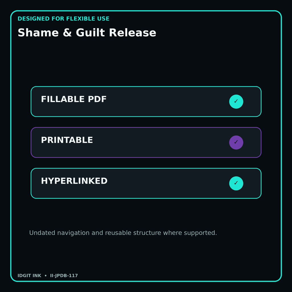 Shame & Guilt Release fillable printable and hyperlinked digital features