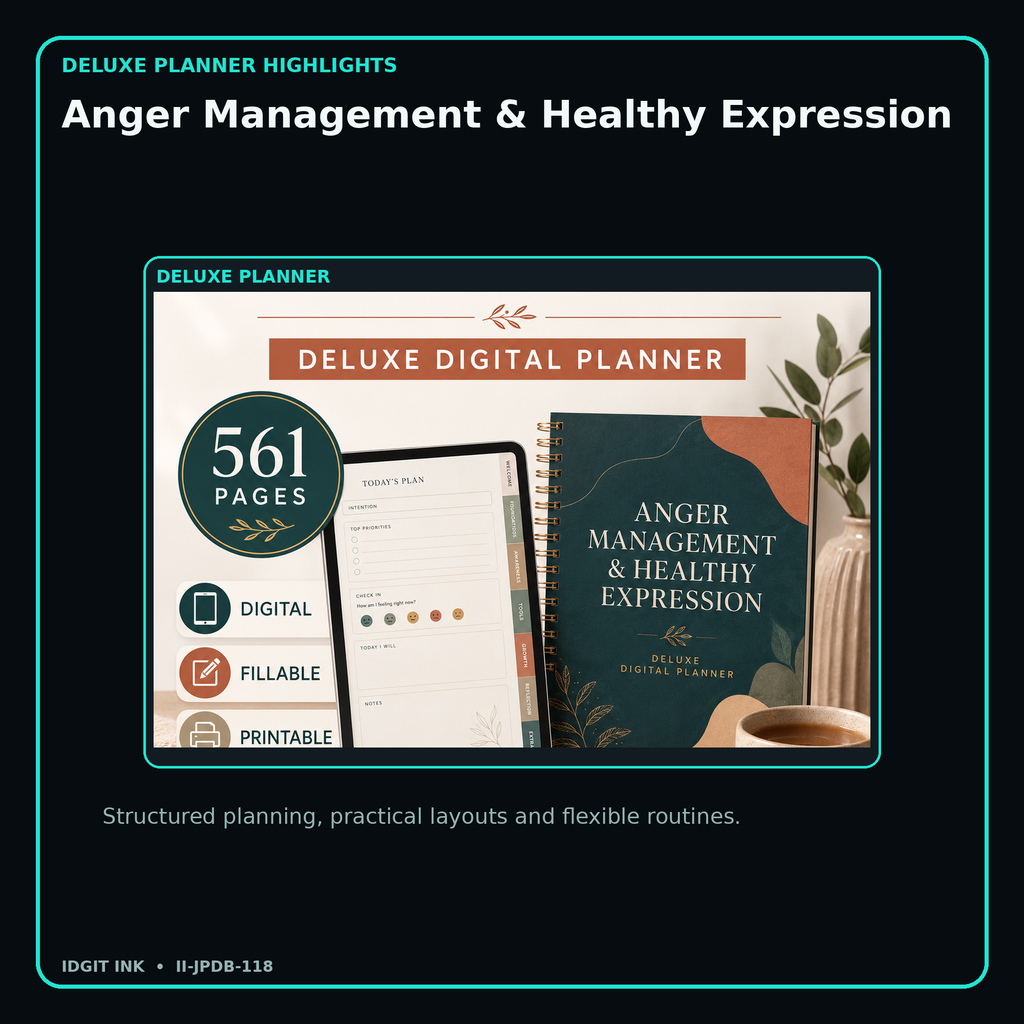 Anger Management & Healthy Expression deluxe digital planner features and flexible organization