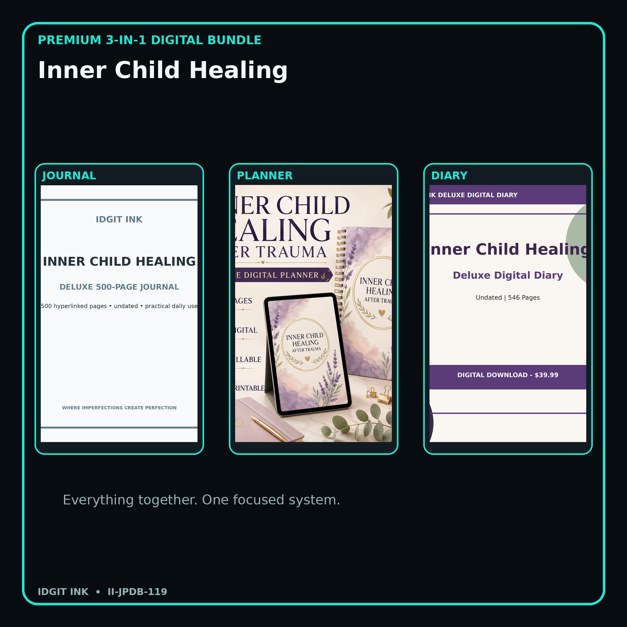 Inner Child Healing premium digital journal planner and diary bundle cover