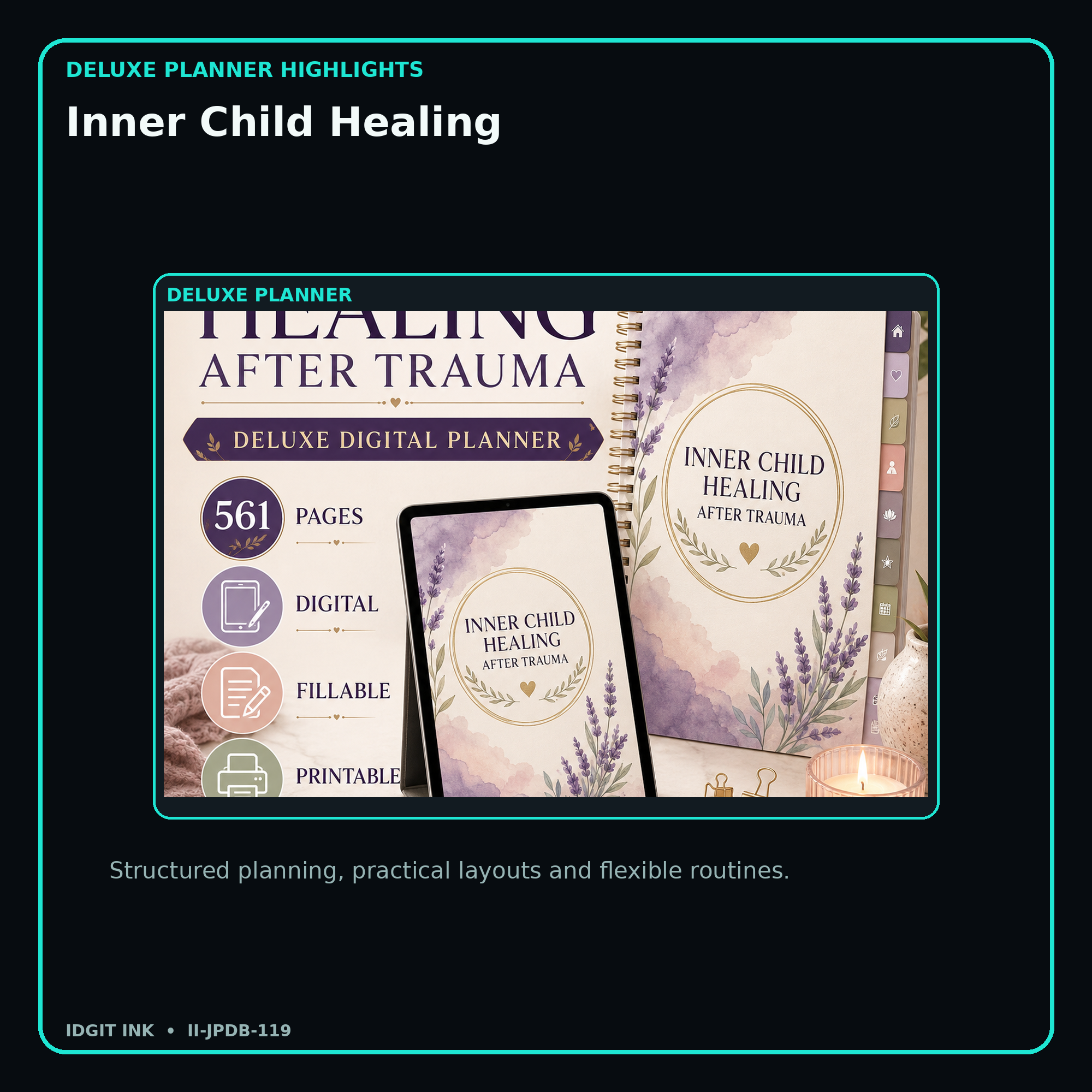 Inner Child Healing deluxe digital planner features and flexible organization