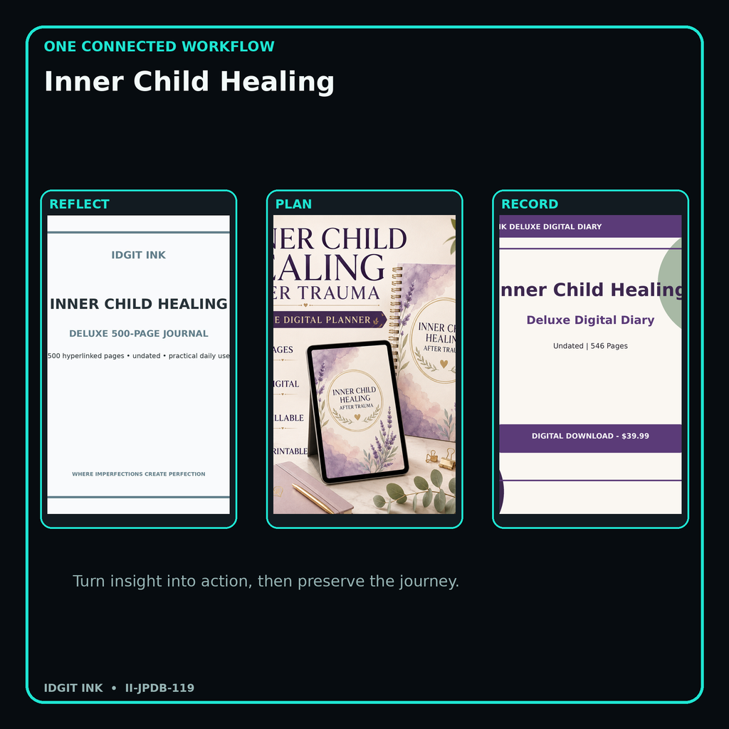Inner Child Healing connected journal planner diary workflow and customer benefits