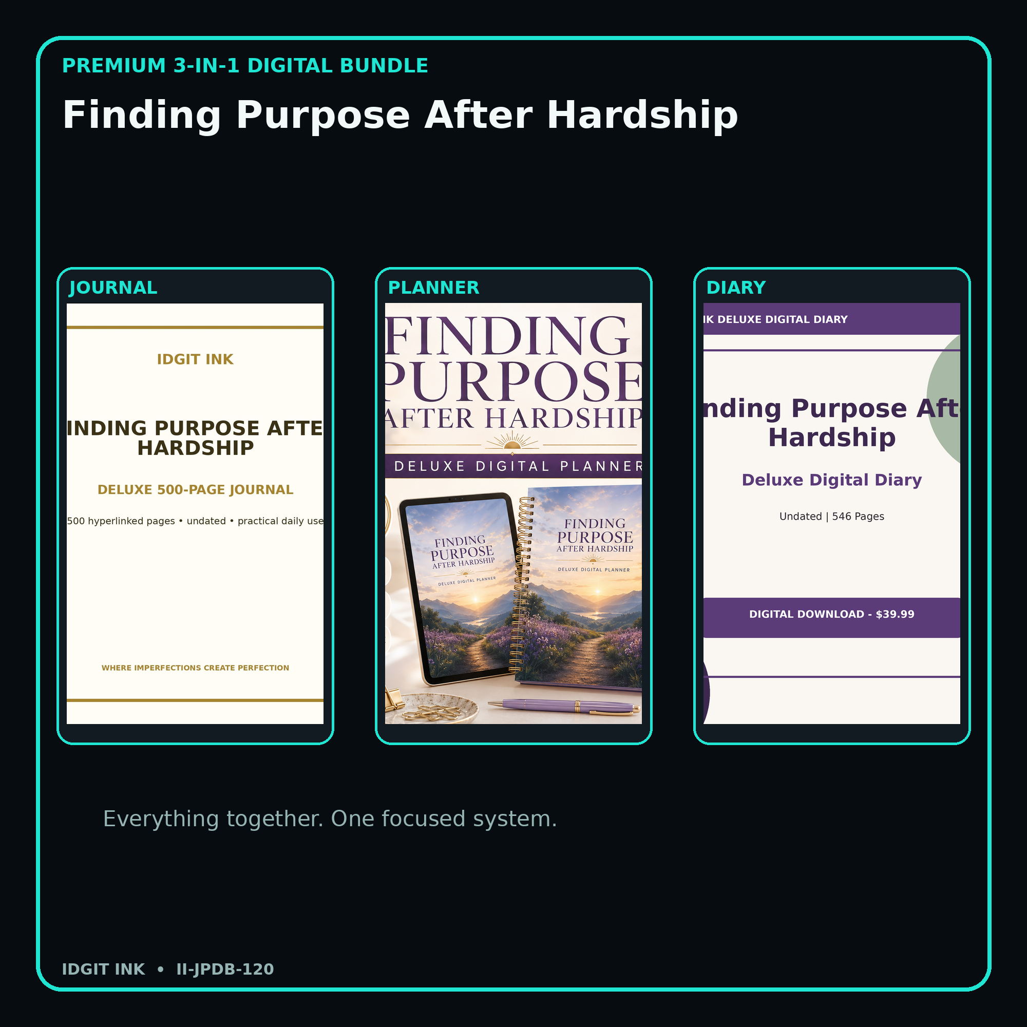 Finding Purpose After Hardship premium digital journal planner and diary bundle cover