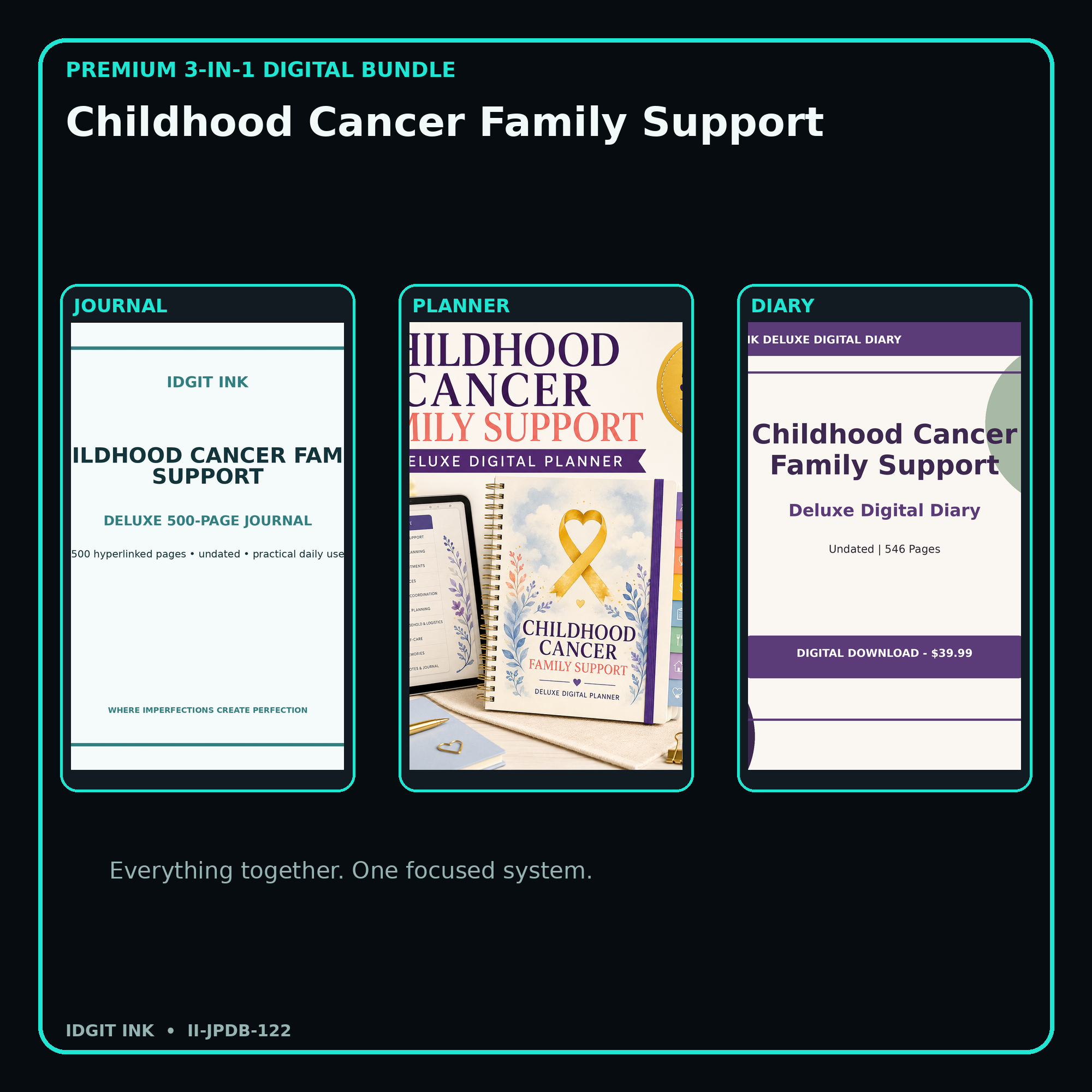 Childhood Cancer Family Support premium digital journal planner and diary bundle cover