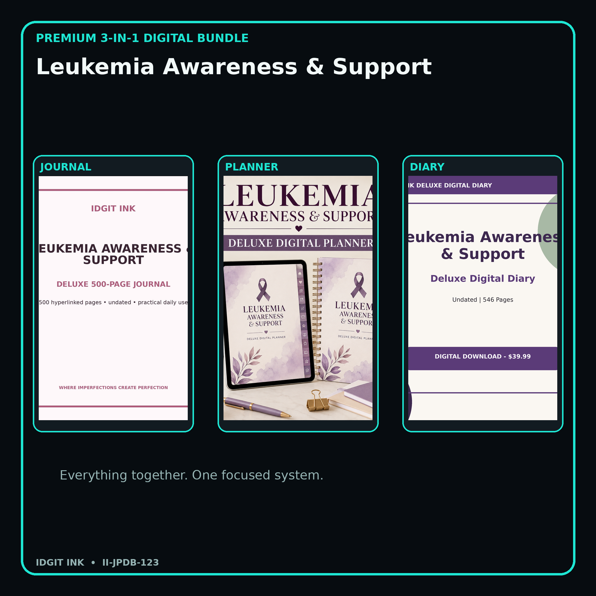 Leukemia Awareness & Support premium digital journal planner and diary bundle cover