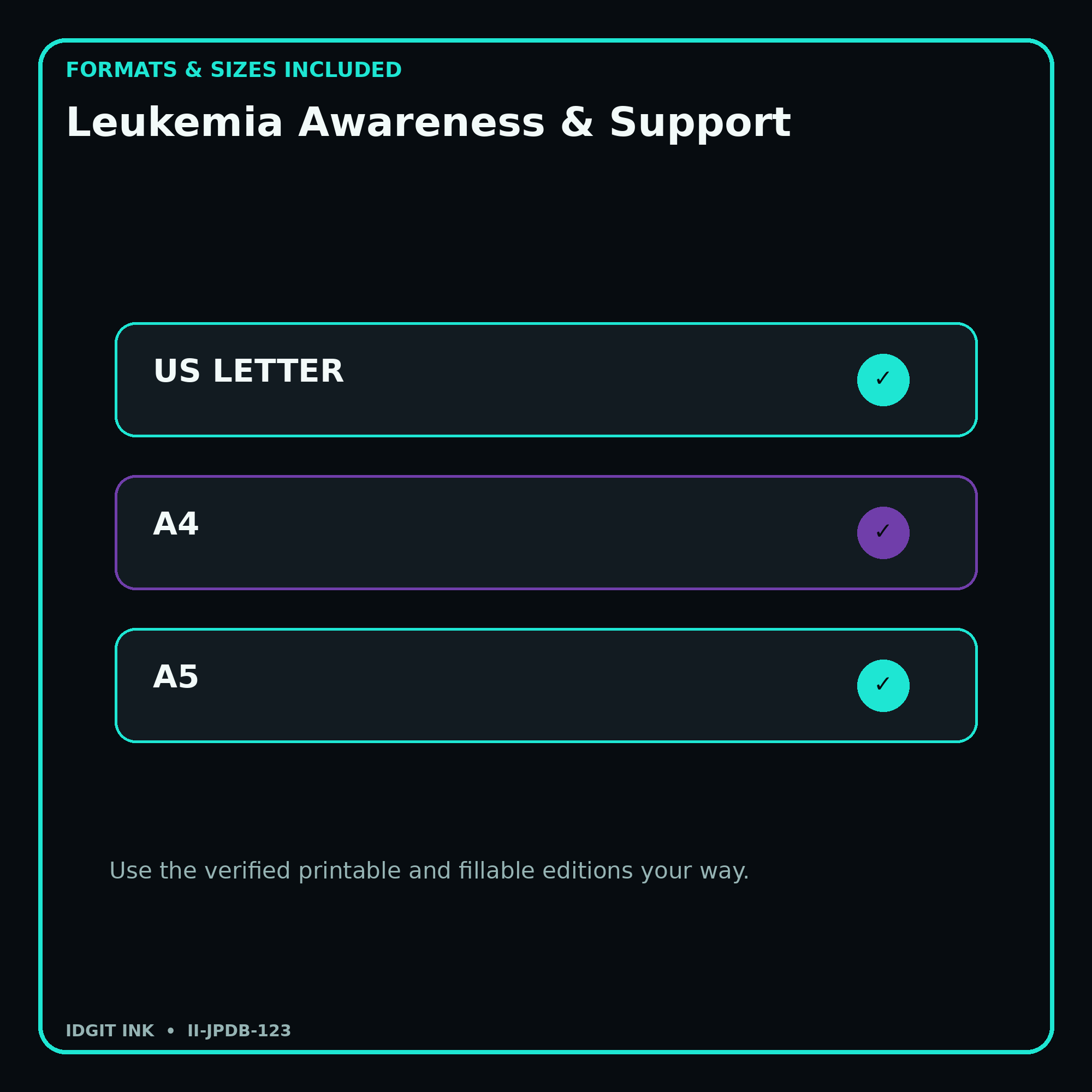 Leukemia Awareness & Support digital bundle formats in US Letter A4 and A5
