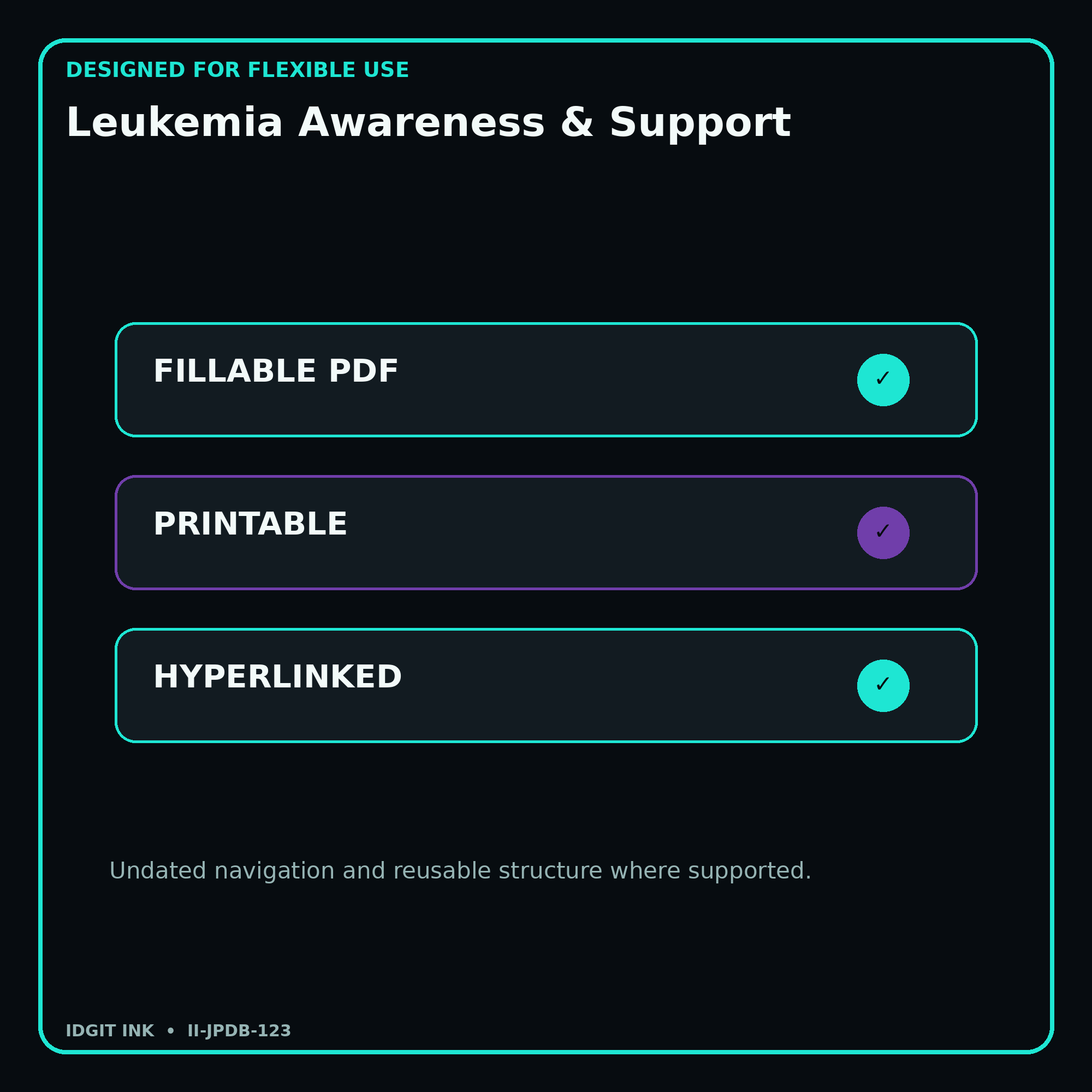 Leukemia Awareness & Support fillable printable and hyperlinked digital features