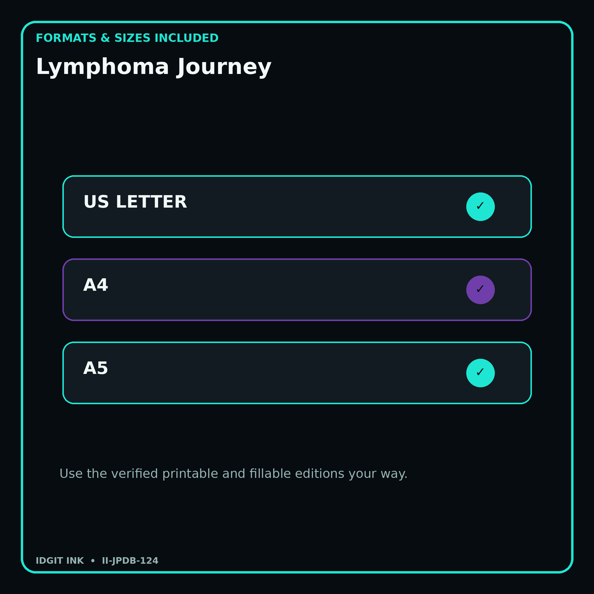Lymphoma Journey digital bundle formats in US Letter A4 and A5