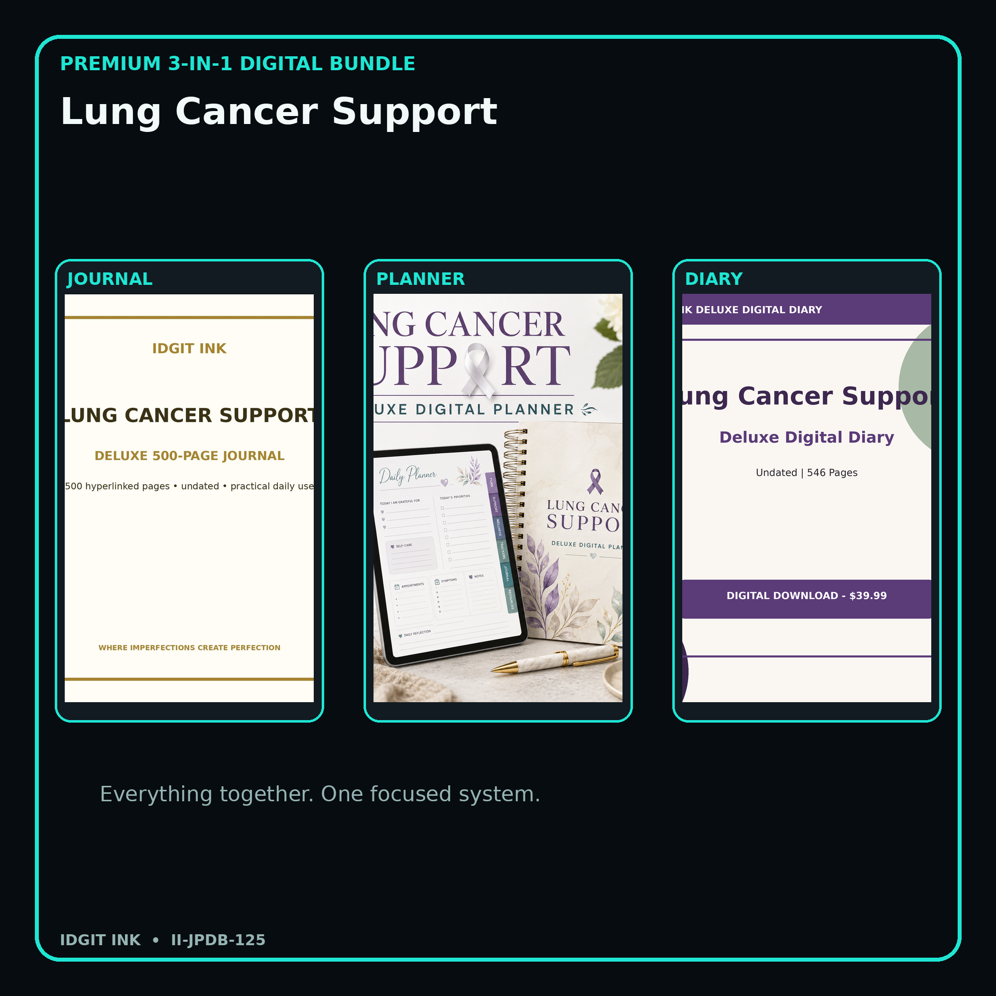 Lung Cancer Support premium digital journal planner and diary bundle cover