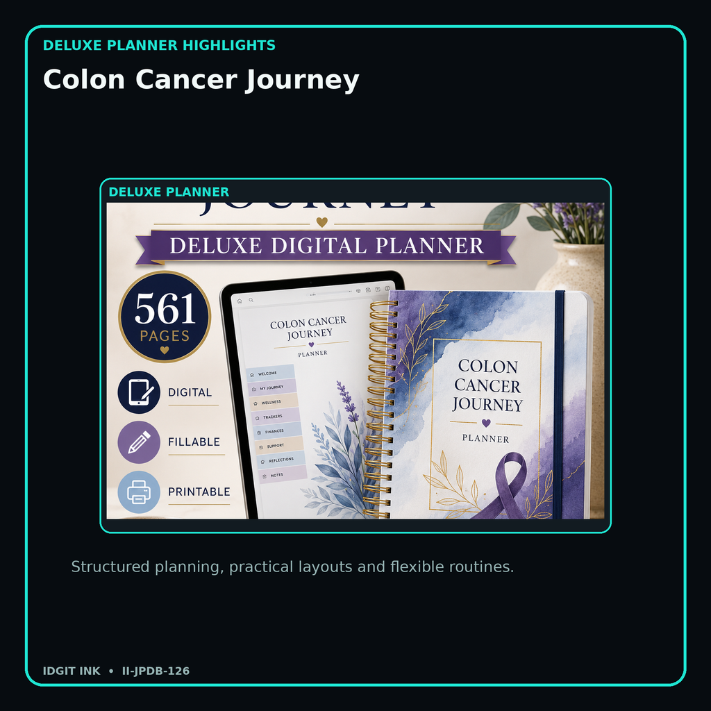 Colon Cancer Journey deluxe digital planner features and flexible organization
