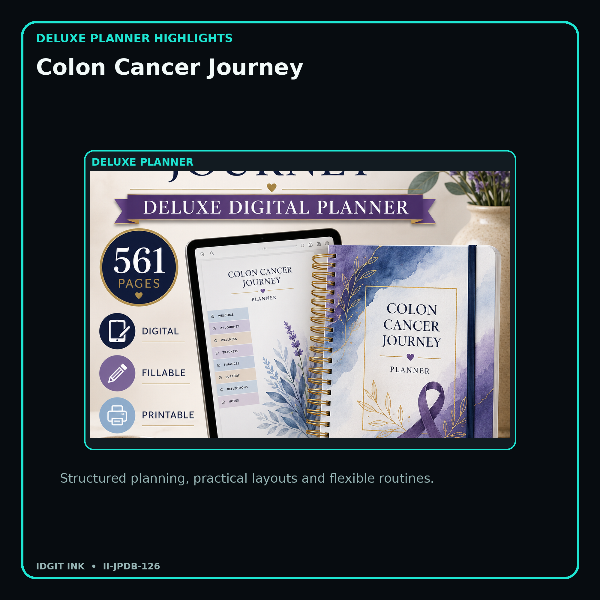 Colon Cancer Journey deluxe digital planner features and flexible organization